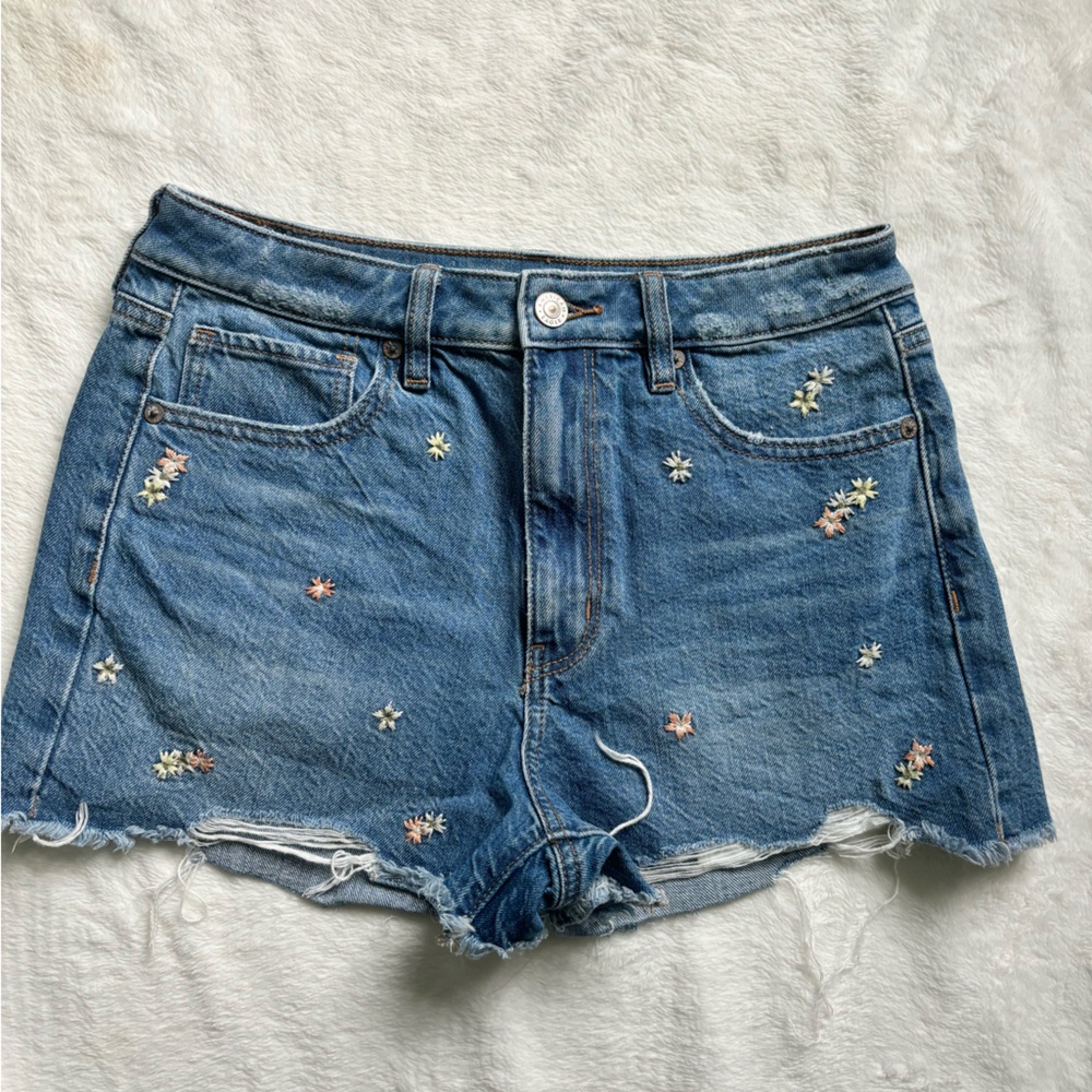 American Eagle Denim Shorts with Embroidered Flowers